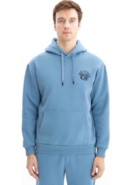 Şardonlu 3 İplik Erkek Relax Fit Kanguru Cepli Kapşonlu Sweatshirt K26254625701