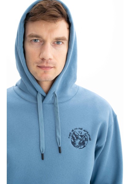 Şardonlu 3 İplik Erkek Relax Fit Kanguru Cepli Kapşonlu Sweatshirt K26254625701