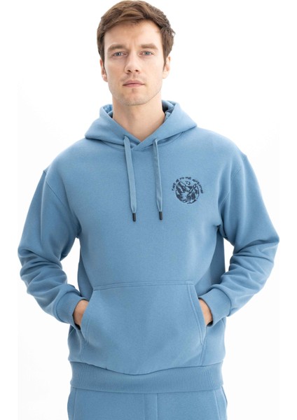 Şardonlu 3 İplik Erkek Relax Fit Kanguru Cepli Kapşonlu Sweatshirt K26254625701