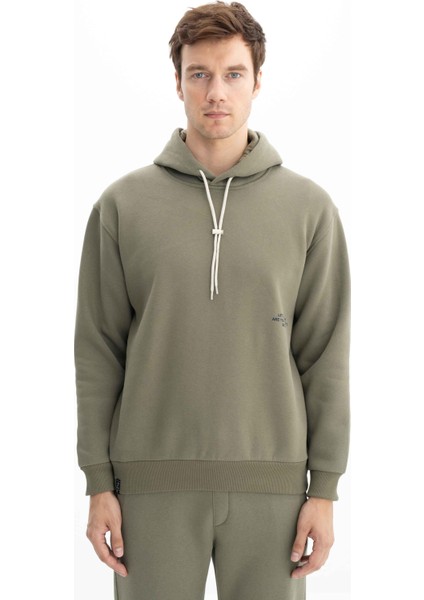 Erkek Relax Fit Kapüşonlu Cepsiz Sweatshirt K26254625201