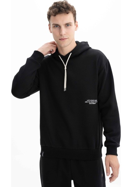 Erkek Relax Fit Kapüşonlu Cepsiz Sweatshirt K26254625201