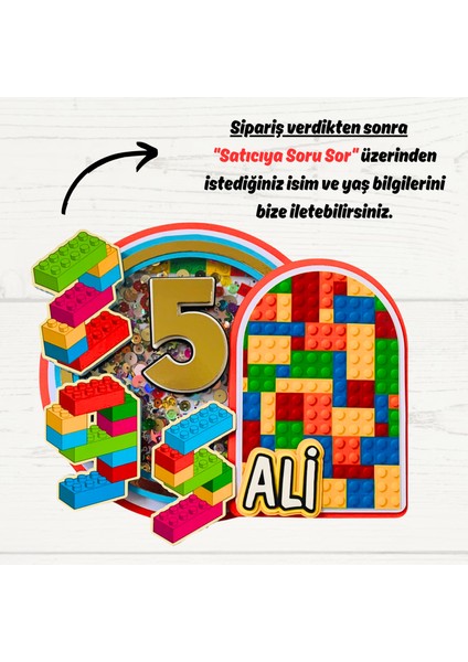 Cake Topper LEGO Parçaları Temalı Kişiye Özel Erkek Kız Çocuk Doğum Günü Pasta Süsü (19X22CM)