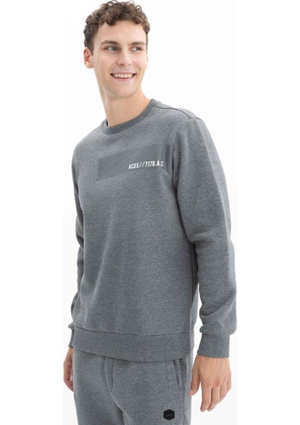 Erkek Yazı Baskılı Büyük Beden Bisiklet Yaka Sweatshirt K26124800901