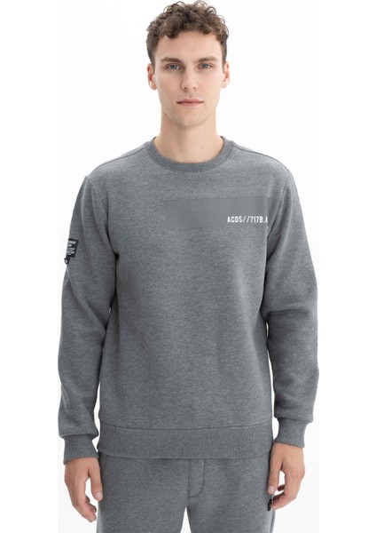 Erkek Yazı Baskılı Büyük Beden Bisiklet Yaka Sweatshirt K26124800901