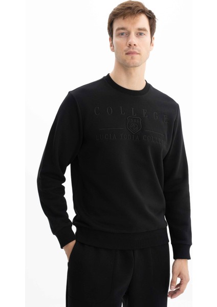 Erkek Baskılı 3 İplik Şardonlu Regular Fit Bisiklet Yaka Sweatshirt K26124600801