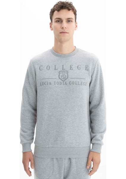 Erkek Baskılı 3 İplik Şardonlu Regular Fit Bisiklet Yaka Sweatshirt K26124600801