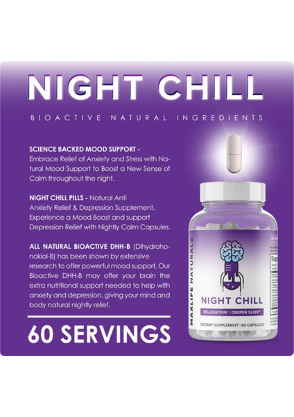 Night Chill - Day Chill DHH-b 10mg Night Time Natural Anxiety & Stress Support 60 Capsul made In Usa