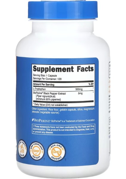 L-Tryptophan 500 Mg 120 Capsules