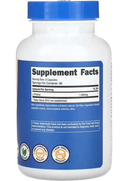 Nutricost L-Proline 1 000 Mg 180 Capsules (500 Mg Per Capsule) usa 3533 fiyatları