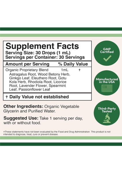 Adrenal Support Supplements (Liquid Drops) - 10 Organic Adaptogens For Adrenal Fatigue (One Month Supply) Cortisol Manager For Stress Relief (10 Apoptogenic Herbs For Adrenal HEALTH)30ML 3