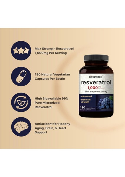 Resveratrol 1000MG 180 Veggie Capsules 99% Pure Trans-Resveratrol 3542