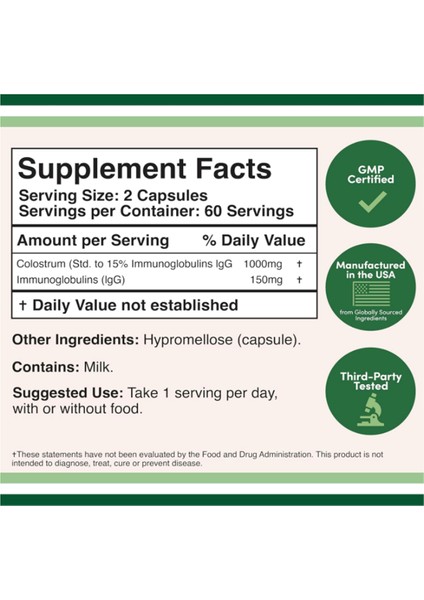 Colostrum 120 Capsules 1 000MG Per Serving (Bovine Colostrum) 3538