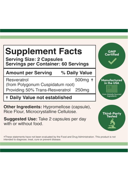 Resveratrol 500MG 120 Capsul (Resveratrol Polygonum Root Extract Providing 50% Trans Resveratrol)