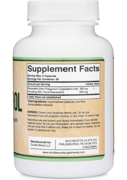 Resveratrol 500MG 120 Capsul (Resveratrol Polygonum Root Extract Providing 50% Trans Resveratrol)