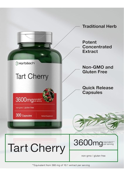 Horbäach Tart Cherry Extract Capsules | 3600MG | 300 Pills | Non-Gmo Gluten Free | Traditional Herbal Supplement