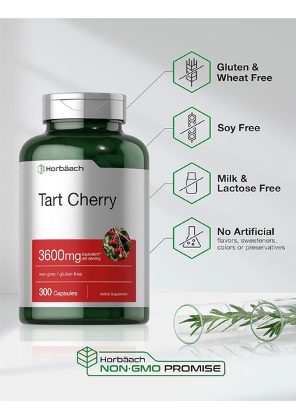 Horbäach Tart Cherry Extract Capsules | 3600MG | 300 Pills | Non-Gmo Gluten Free | Traditional Herbal Supplement