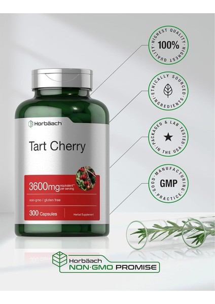 Horbäach Tart Cherry Extract Capsules | 3600MG | 300 Pills | Non-Gmo Gluten Free | Traditional Herbal Supplement