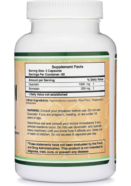 Quercetin With Bromelain 1 200MG 120 Capsul usa fiyatları