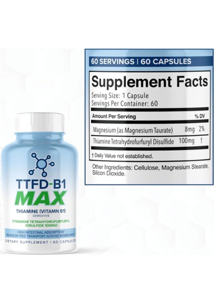 Ttfd - B1 Max - Thiamine Vitamin B1 Ttfd - 100MG (Thiamine Tetrahydrofurfuryl Disulfide) 60 Capsules made In Usa fiyatları