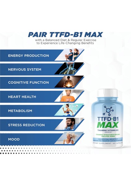 Ttfd - B1 Max - Thiamine Vitamin B1 Ttfd - 100MG (Thiamine Tetrahydrofurfuryl Disulfide) 60 Capsules made In Usa fırsatları