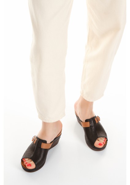 Deri Lazer Deliklı Dolgu Topuk Kadın Terlik fiyatları