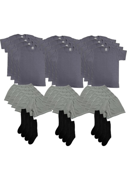 12'li Gri Havacı Askeri Iç Giyim Seti - Fanila - Boxer - Çorabı