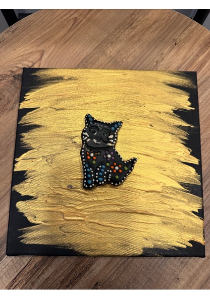 Iki Cadı Tasarım, Seramik Taş Detaylı 20X20 El Yapımı Tual Tablo - Süslü Kedi fiyatları