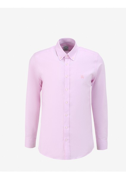 Slim Fit Düğmeli Yaka Pembe Erkek Gömlek BBSS24MSH006