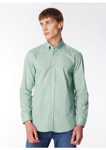 Regular Fit Düğmeli Yaka Su Yeşili Erkek Gömlek Godes fiyatları