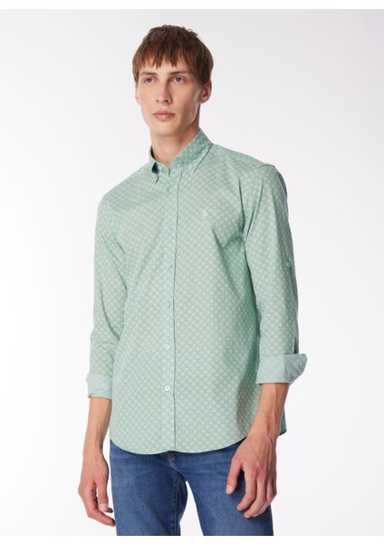 Regular Fit Düğmeli Yaka Su Yeşili Erkek Gömlek Godes modelleri