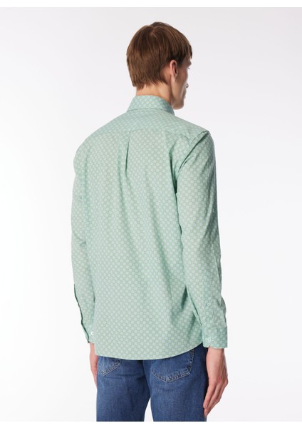 Regular Fit Düğmeli Yaka Su Yeşili Erkek Gömlek Godes indirimleri