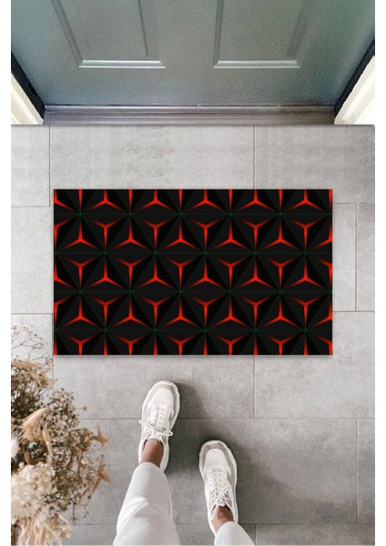 3D Baskı Özel Tasarım 3D Üçgen Kırmızı-Siyah Kapı Paspası Dış Mekan Paspas