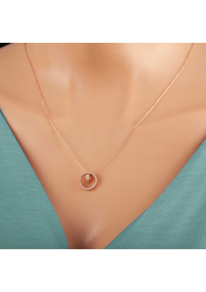 925 Ayar Gümüş Rose Iç Içe Geçmiş Halka Kadın Kolye fırsatları