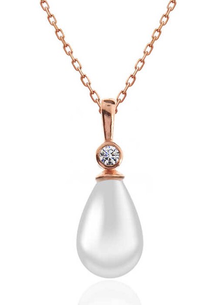 Gümüş Rose Damla Rose Inci Kadın Kolye