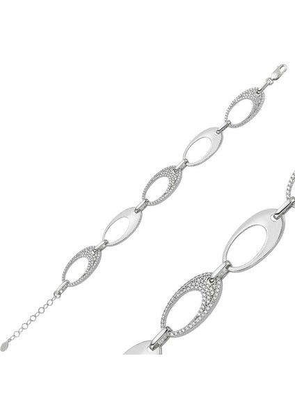 925 Ayar Gümüş Taşlı Oval Bileklik
