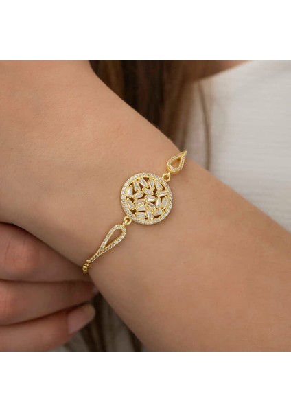 925 Ayar Gümüş Gold Baget Taşlı Bileklik