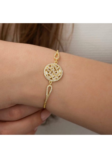 925 Ayar Gümüş Gold Baget Taşlı Bileklik