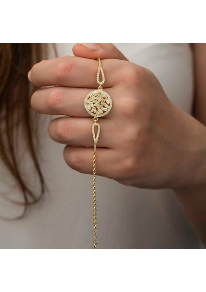 925 Ayar Gümüş Gold Baget Taşlı Bileklik