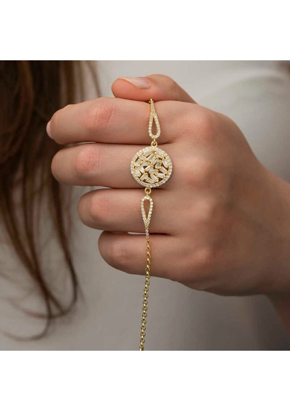 925 Ayar Gümüş Gold Baget Taşlı Bileklik