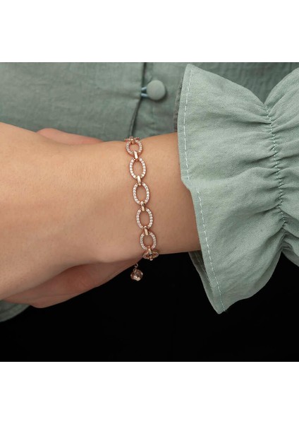 925 Ayar Gümüş Rose Oval Taşlı Bileklik