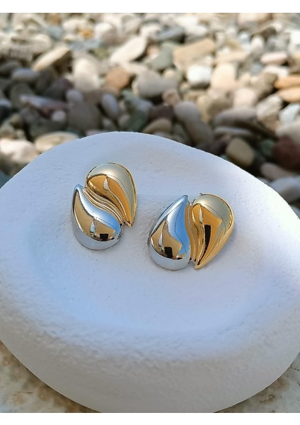 Gold ve Silver Ikili Damla Botte Küpe