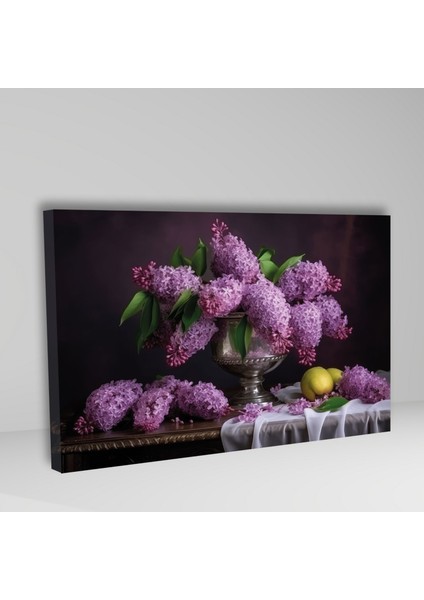 Tekli Yatay Kanvas Duvar Tablosu Vazoda Lila Sümbül Tasarımı fiyatları