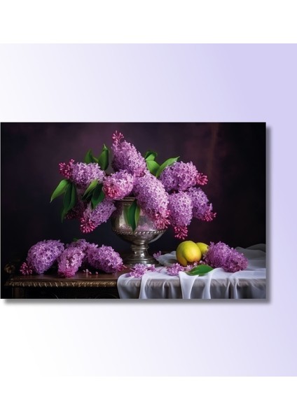 Tekli Yatay Kanvas Duvar Tablosu Vazoda Lila Sümbül Tasarımı modelleri