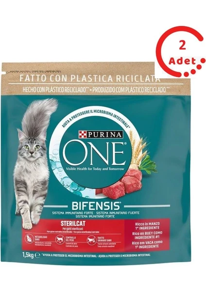 One Sığır Etli Kısırlaştırılmış Yetişkin Kedi Maması 1,5 kg x 2 Adet