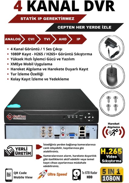 4 Kameralı Gece Görüşlü Ir-Led Kamera Seti 100GB Harddisk -4K0D