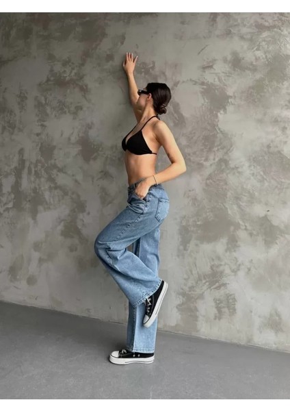 Palazzo Jeans Pantalon - Mavi