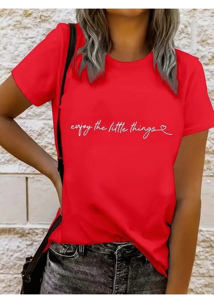 Kadın Kısa Kollu Önü Yazı Baskılı Basic Süprem T-Shirt