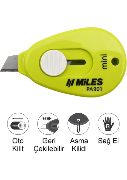 Mini Maket Bıçağı Otomatik Kilit Güvenlikli 9 mm Yeşil PA901