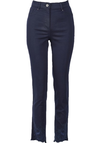 Minimalist Nakışlı Kadın Pantolon - Yüksek Bel Midi