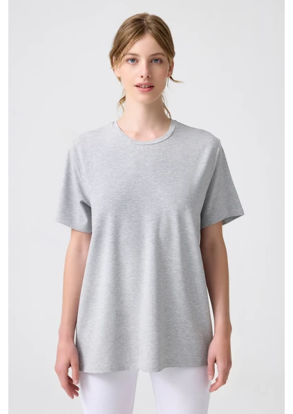 Los Ojos x Melodi Gri Melanj Oversize Geniş Kalıp Tişört Boyfriend T-Shirt